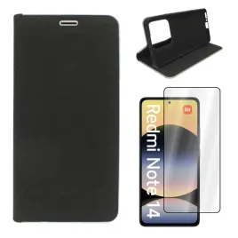 etui-do-xiaomi-redmi-note-14-5g-pokrowiec-flip-vennus-czarny-carbon-i-szklo