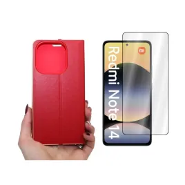 etui-flip-vennus-do-xiaomi-redmi-note-14-4g-czerwone-pokrowiec-case-i-szklo