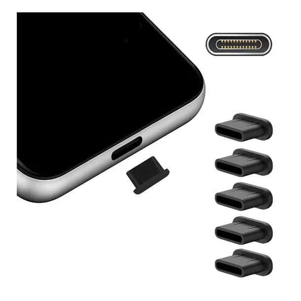5x Zatyczka Gniazda Portu Ładowania USB Typ C czarna Zaślepka Zestaw 5 szt
