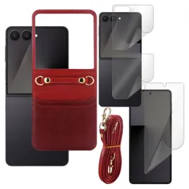 etui-do-samsung-galaxy-z-flip7-kejs-leather-case-strap-czerwony-i-hydrogel