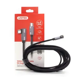 unitek-czarny-przewod-kabel-usb-c-katowy-90-stopni-pd-100w-3m
