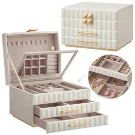 biala-szkatulka-na-bizuterie-2-szuflady-organizer-na-kolczyki-bransoletki