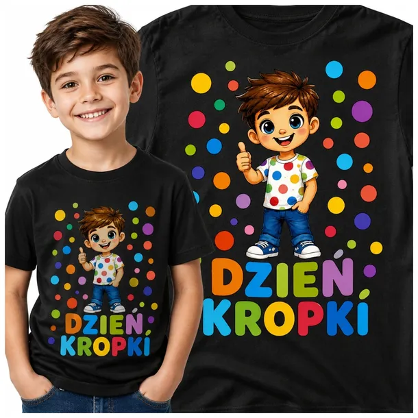 KOSZULKA DZIECIĘCA DZIEŃ KROPKI DLA CHŁOPCA PREZENT DLA UCZNIA 116CM