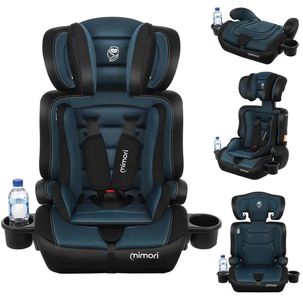 FOTELIK SAMOCHODOWY 2w1 MIMORI CZARNO-ZIELONY R129 76-150 CM DUŻY i-Size