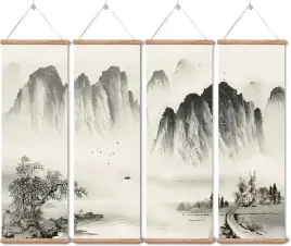 zestaw-4-obrazow-sciennych-30x90-cm-chinski-krajobraz-drewno-debowe