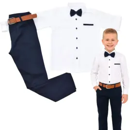 elegancki-wizytowy-komplet-biala-koszula-granatowe-spodnie-pasek-muszka-r12