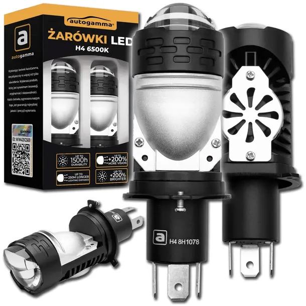 Żarówki Samochodowe LED H4 Bi-LED Soczewkowe Projektor 45W +1000% 6500K