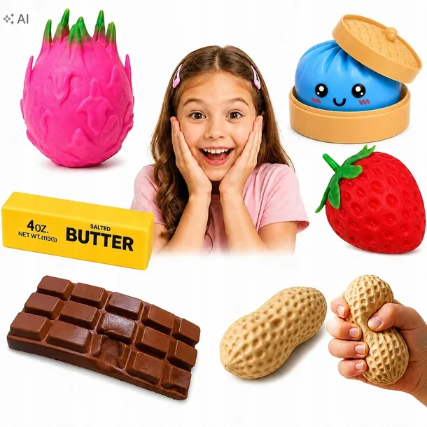 Zestaw 6w1 Gniotki Squishy Antystresowe Pachnące Kostka Masła BUTTER Pierog