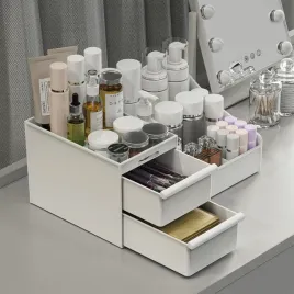 organizer-kosmetyczny-bialy-z-7-przegrodkami-i-2-szufladami-na-biurko