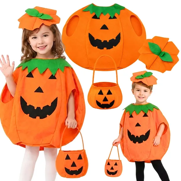 Strój DYNIA Kostium Uniwersalny PONCZO CZAPKA TOREBKA Przebranie Halloween