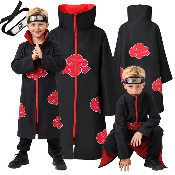 STRÓJ NARUTO AKATSUKI DLA DZIECI PŁASZCZ OPASKA KOSTIUM KARNAWAŁ 134 / 140