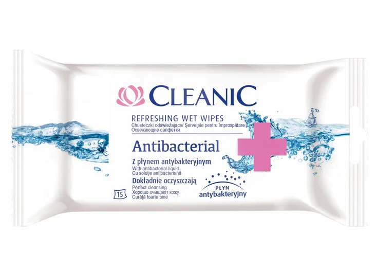 CLEANIC Chusteczki nawilżane ANTIBACTERIAL 15 szt