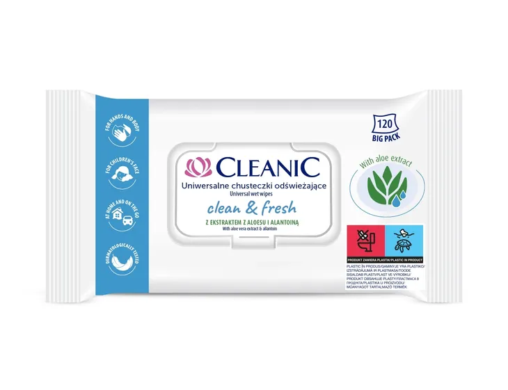 Cleanic Clean & Fresh Chusteczki pielęgnująco-odświeżające, 120 szt.