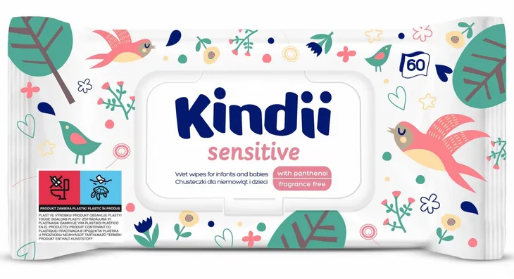 KINDII DELIKATNE CHUSTECZKI NAWILŻANE DLA DZIECI SENSITIVE 60 SZT.