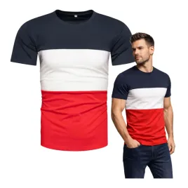 koszulka-meska-bawelniana-bez-nadrukow-w-pasy-granat-bialy-czerwony-xxl