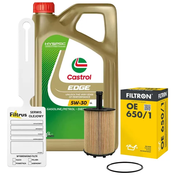 Olej silnikowy Castrol 5w30 5L Edge LL + filtr oleju FILTRON OE650/1