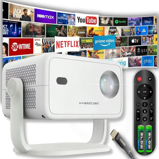 PROJEKTOR 4K FULL HD ANDROID 14 AUTO FOKUS NETFLIX APLIKACJE OBROTOWY 2026