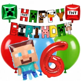 balony-dekoracje-scianka-zestaw-balonow-na-6-urodziny-game-tnt-pixel