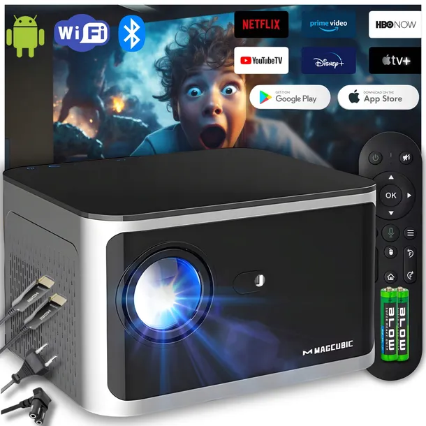 PROJEKTOR LED RZUTNIK 4K ANDROID NETFLIX MAGCUBIC HY350 PRO FULL HD WIFI