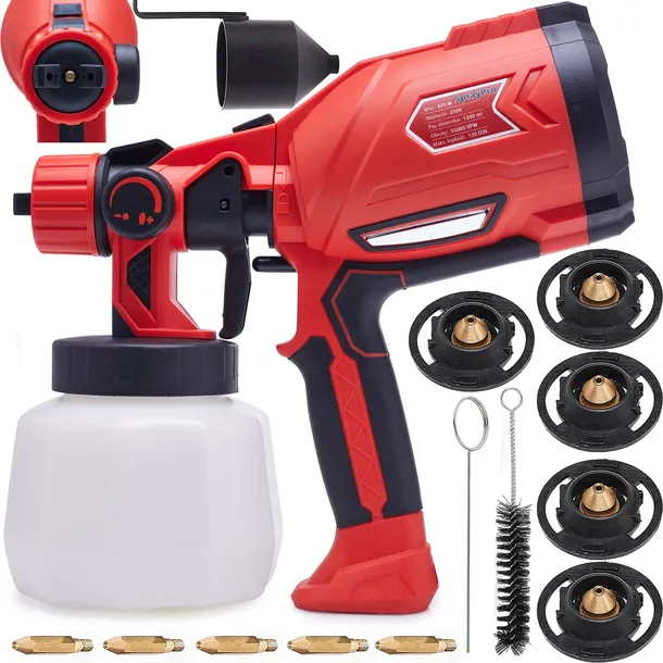 PISTOLET MALARSKI ELEKTRYCZNY 870W DO MALOWANIA ŚCIAN MEBLI HVLP 5 DYSZ