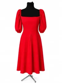 elegancka-czerwona-sukienka-midi-roz-s-bawelna-bufiaste-rekawy-na-wesele