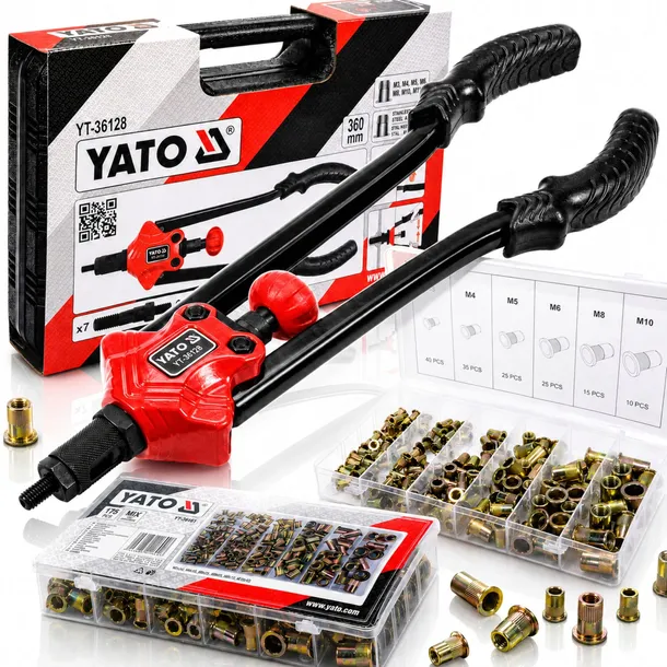YATO ZESTAW KOMPLET NITOWNICA RĘCZNA +NITONAKRĘTKI M3-M12 150 SZT. YT-36128