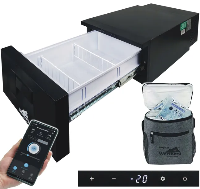 Kompresorowa lodówka szufladowa do zabudowy kampera -20° 12V/24V 20L +torba