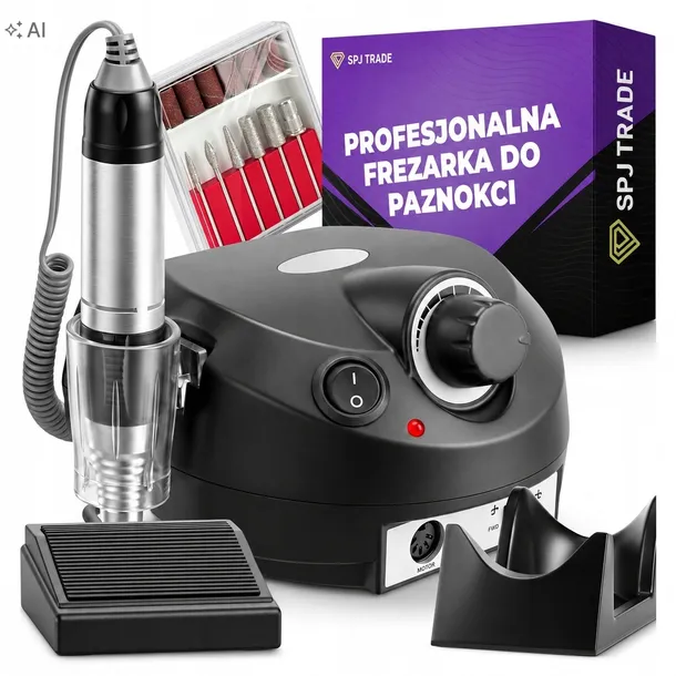 FREZARKA DO PAZNOKCI MANICURE PEDICURE PROFESJONALNA MOCNA 65W FREZY Czarna