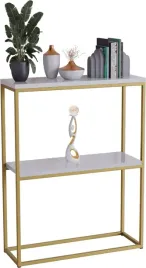 konsola-podwojna-z-polka-przedpokoj-loft-60x20x80-zlota-blat-bialy-polysk
