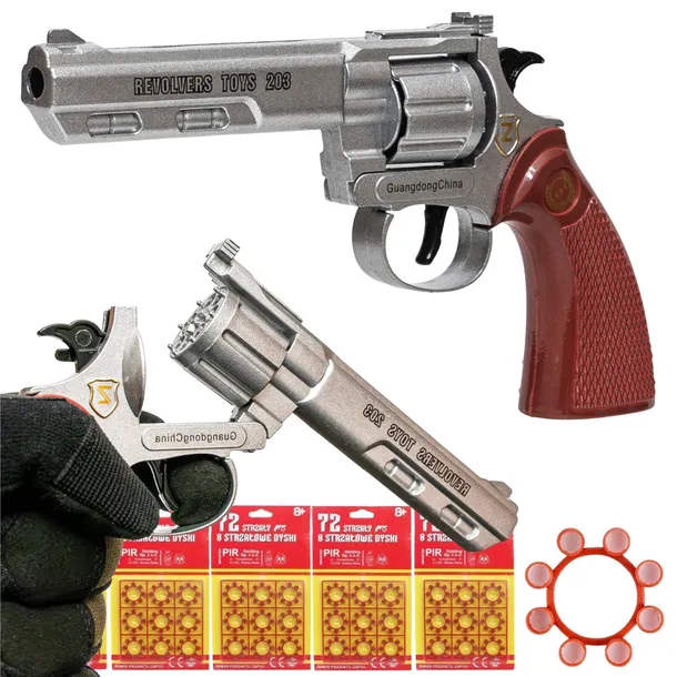 PISTOLET METALOWY HUKOWY REWOLWER NA SPŁONKĘ + KAPISZONY 360 STRZAŁÓW