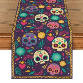 bieznik-halloween-40x240-cm-czaszki-kwiaty-fioletowy-poliester