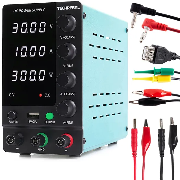 ZASILACZ LABORATORYJNY SERWISOWY TECHREBAL SPS-C3010 30V 10A USB 5V + KABLE