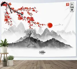 gobelin-dekoracyjny-japonski-200x150-cm-czerwony-kwiat-wisni