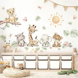 naklejka-scienna-safari-dla-dzieci-zyrafa-slon-xl-little-deco