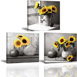 obraz-na-plotnie-3-panele-30x30-cm-slonecznik-art-deco-do-salonu