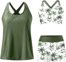 ankini-damskie-3w1-komplet-szorty-top-koszulka-rozmiar-l-40-khaki-palmy