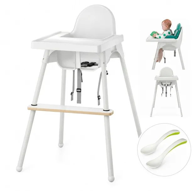 IKEA ANTILOP Krzesełko do karmienia BIAŁY z pasami TACA PODNÓŻEK łyżeczki