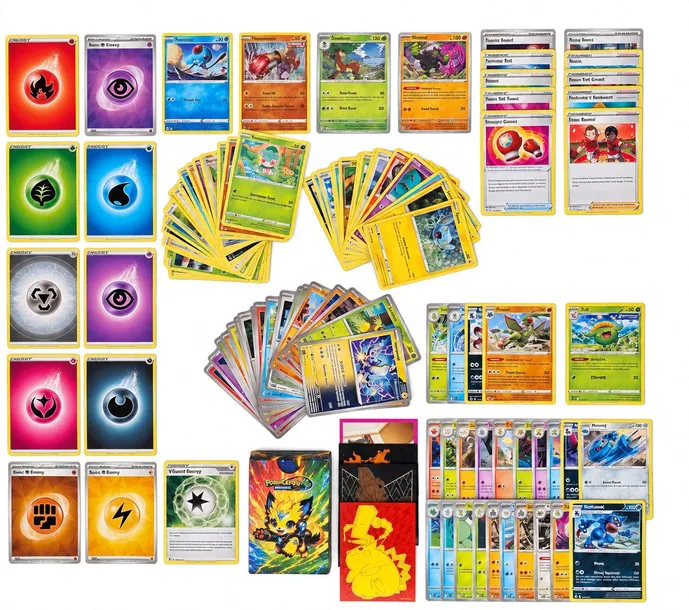 Zestaw 106 ORYGINALNYCH Kart Pokémon TCG + Pudełko + Koszulki ETB + Na Prezent Dziecko Urodziny
