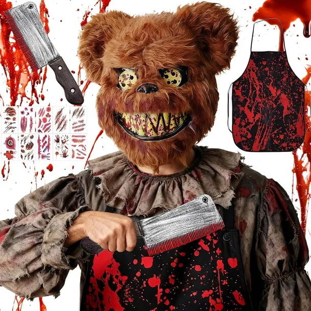 Kostium Strój Przebranie Straszny Miś Niedźwiedź Halloween Rzeźnik Morderca