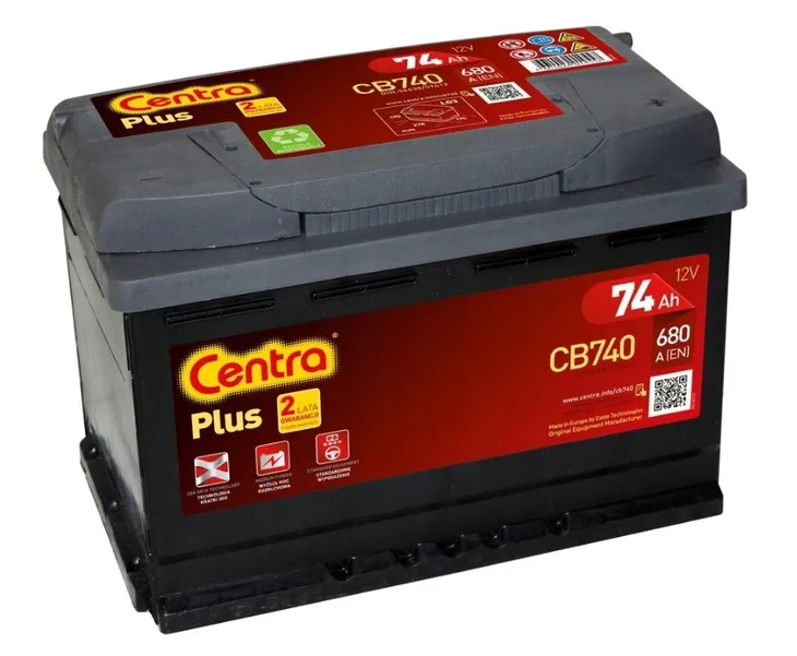 Akumulator Centra Plus 74Ah 680A CB740 PRAWY PLUS
