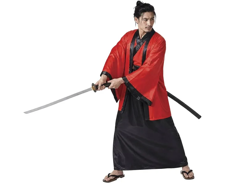 STRÓJ KOSTIUM SAMURAJA CZERWONE KIMONO SAMURAJ ANIME MANGA OTAKU 52-54 (L)