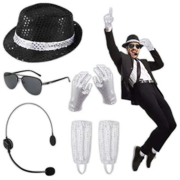 STRÓJ PRZEBRANIE MJ MICHEAL JACKSON KARNAWAŁ HALLOWEN ZESTAW CZAPKA OKULARY