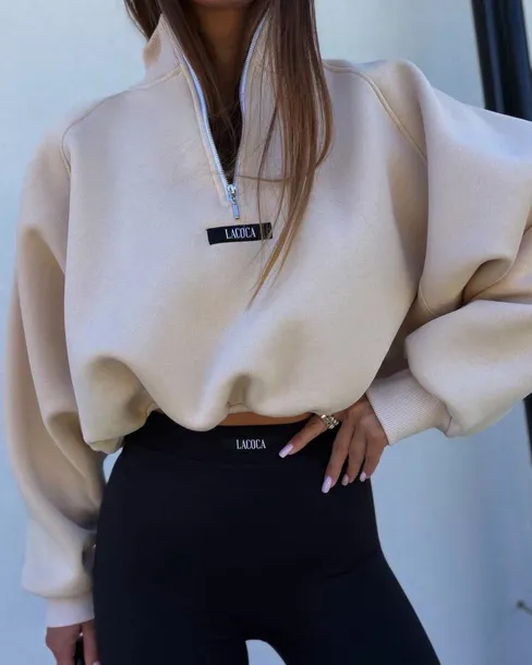 BLUZA LA COCA LOGOTYPE ZIP BEŻOWA