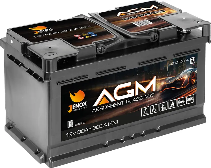 AKUMULATOR 12V JENOX AGM 80AH 800A P+ GWARANCJA 3 LATA-2026 RADOM