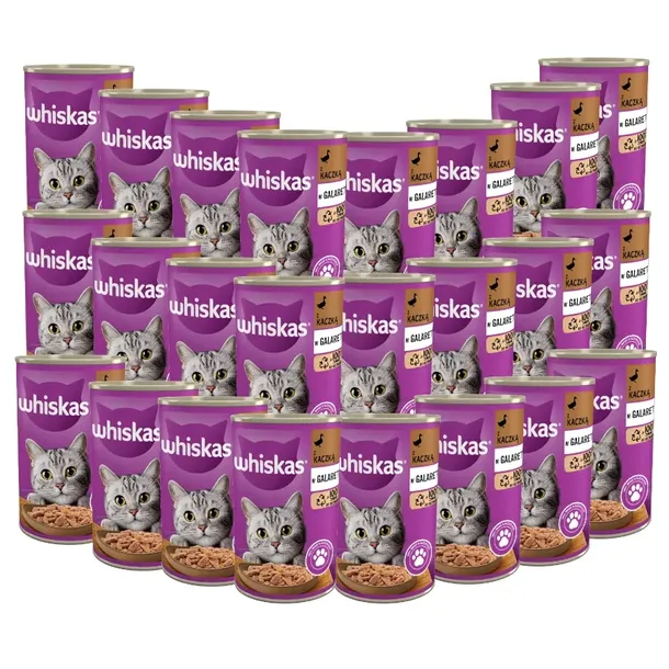 WHISKAS 1+ z Kaczką w Galaretce 48x400 g Puszka Mokra karma dla kotów doros