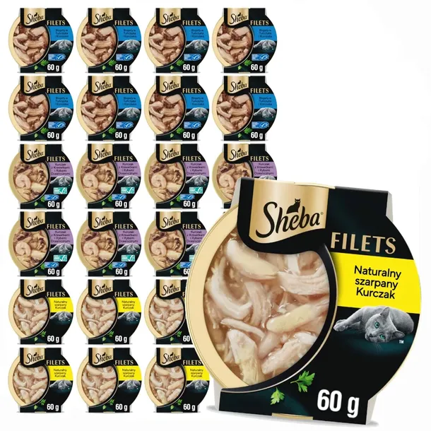 Sheba Filets 24x60g Mokra Karma Dla Kota Mix Smaków w Sosie Kurczak Tuńczyk