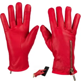 rekawiczki-skorzane-damskie-polar-na-dotyk-touch-finger-czerwone-beltimore