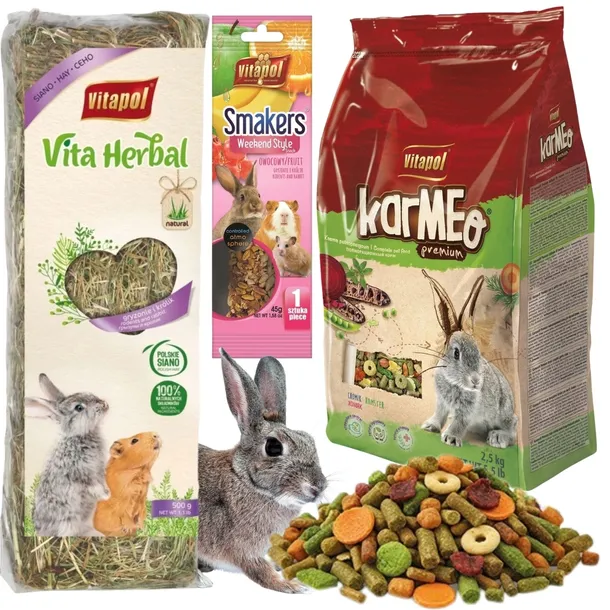 Vitapol Karmeo Premium karma dla królika 2,5 kg + kolba owocowa i siano
