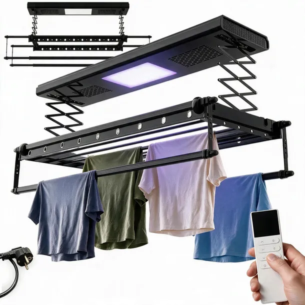 SUSZARKA NA PRANIE NA SUFIT Z LAMPĄ LED UV CIEPŁE SUSZENIE NA PILOT DO 35KG