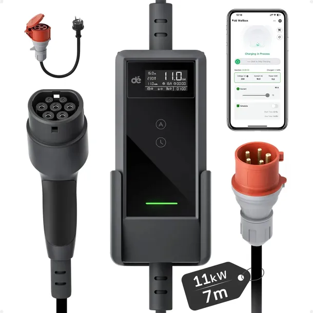 Przenośna ładowarka wallbox dé EV 11kW Typ 2 na siłę aut EV 7m WiFi App